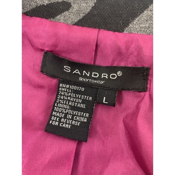 BOGO Sandro Jacket Black Gray Zebra Striped Button Collared Belted Scoop Women L - Picture 8 of 12